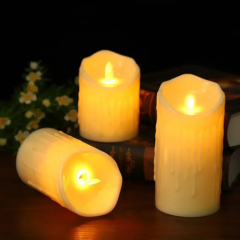 Bougies électroniques, imitation de bougies en plastique, décorations pour mariages, fêtes d'anniversaire, ornements familiaux, ensemble de 3 pièces.