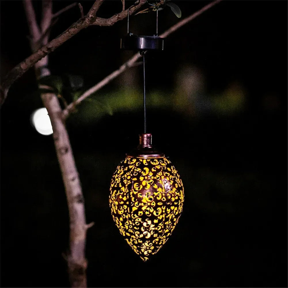 Outdoor Water Drop Shaped Solar Projection Light Waterproof Hollowed-out for Garden Patio Stair Fence Street Landscape Balcony