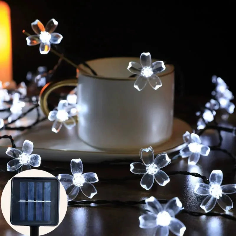Guirlande solaire fleur LED 5/7/12M pour mariage, fête, maison et jardin