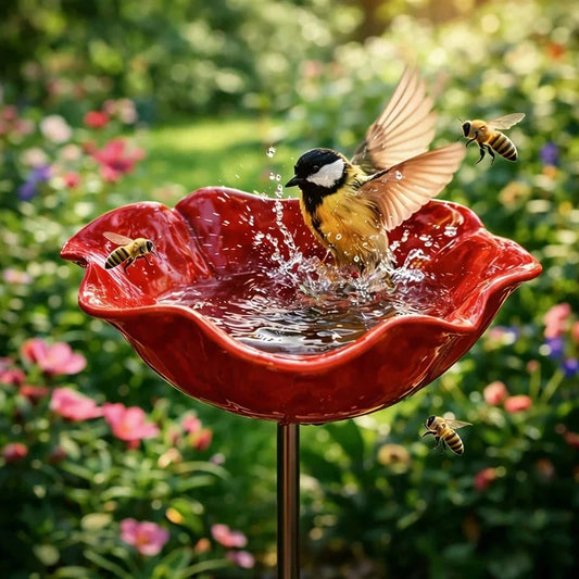 Fleur décorative en métal à planter, ornement de jardin et bain d'oiseaux