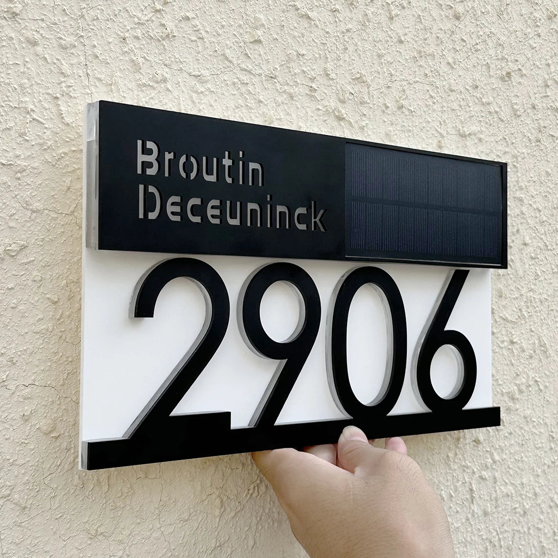 Plaque d'adresse solaire personnalisée, numéro civique lumineux LED