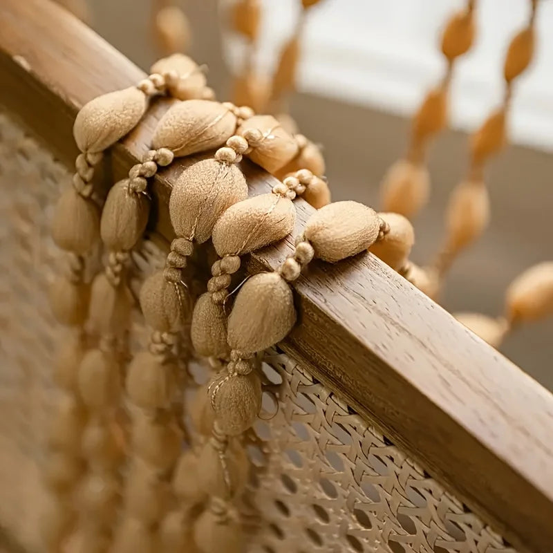 Rideau décoratif bohème à pompons – 100 × 200 cm