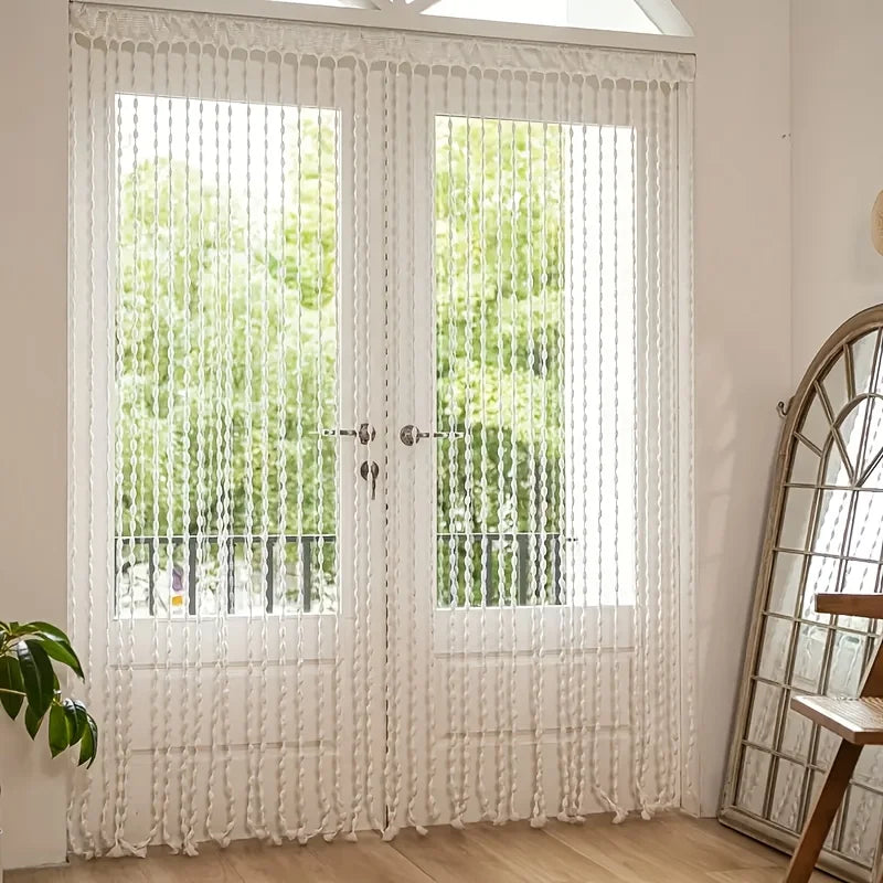 Rideau décoratif bohème à pompons – 100 × 200 cm