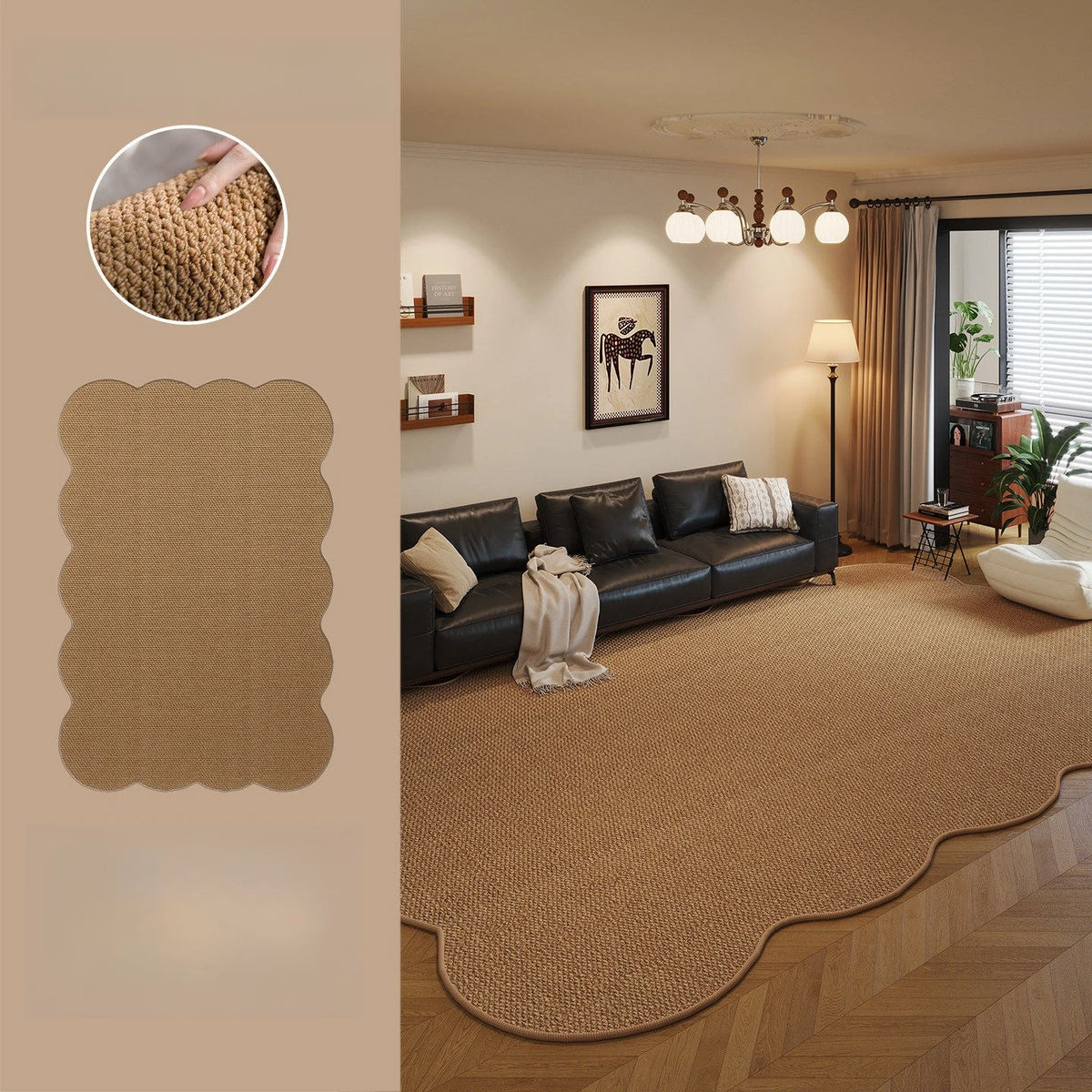 Tapis de chambre à coucher antidérapant, 1 pièce, tapis de sol en jute tissé irrégulier pour salon, tapis vintage bohème, tapis durable pour sol de maison