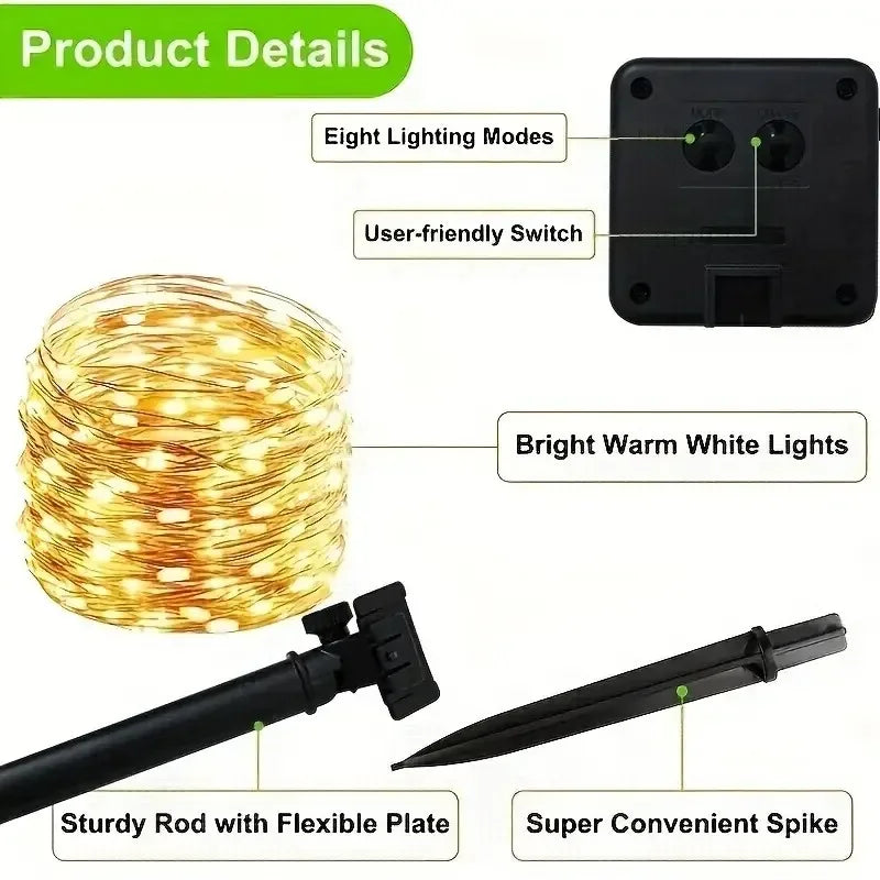 Guirlande solaire LED extérieure en fil de cuivre