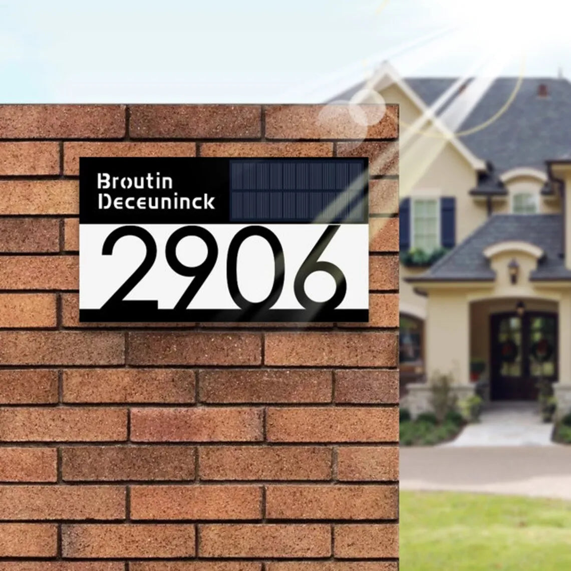 Plaque d'adresse solaire personnalisée, numéro civique lumineux LED