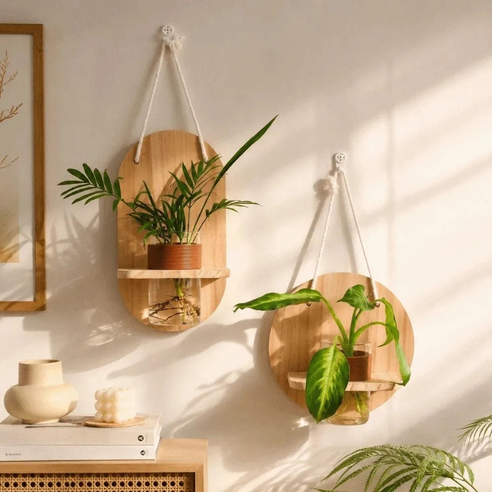 Vase mural en bois pour composition végétale