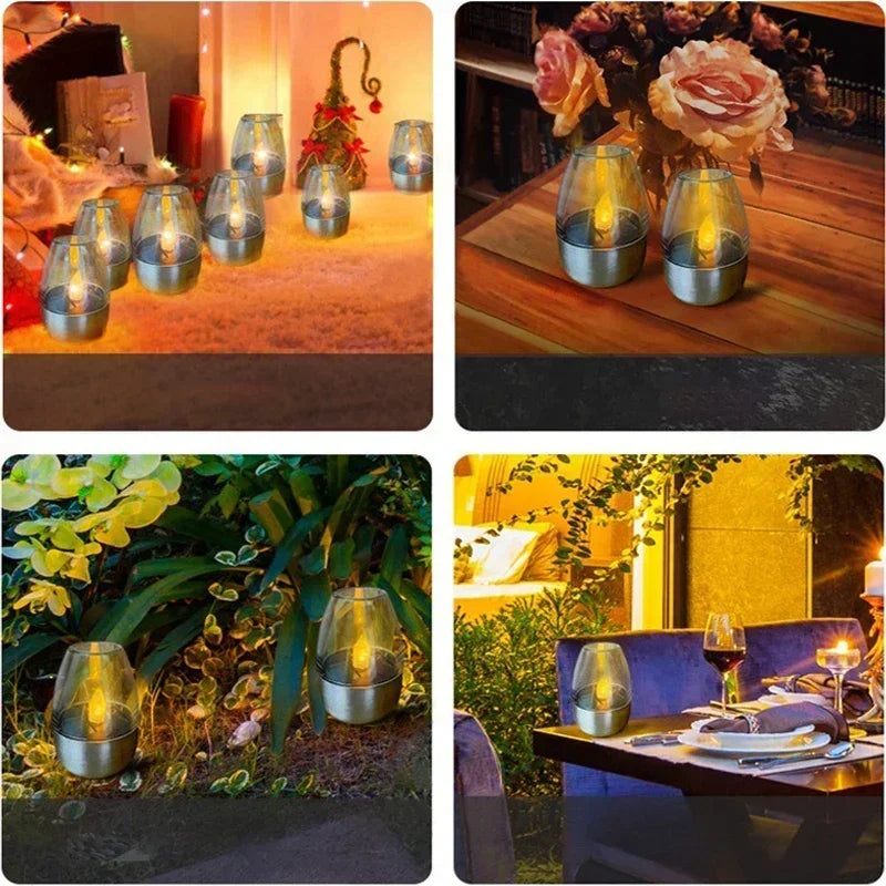 Bougies solaires LED sans flamme, rechargeables, lumière de nuit pour mariage, fête, décoration de jardin, lampe solaire extérieure étanche