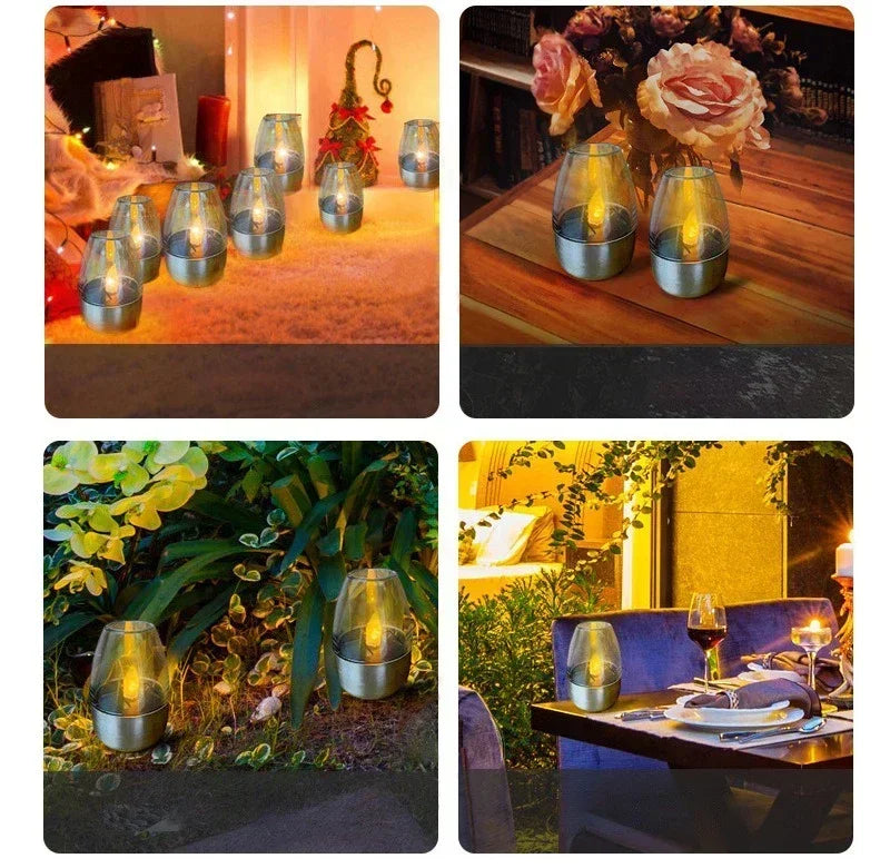 Bougies solaires LED sans flamme, rechargeables, lumière de nuit pour mariage, fête, décoration de jardin, lampe solaire extérieure étanche