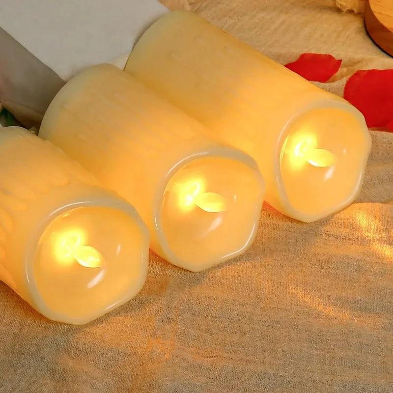 Bougies électroniques, imitation de bougies en plastique, décorations pour mariages, fêtes d'anniversaire, ornements familiaux, ensemble de 3 pièces.