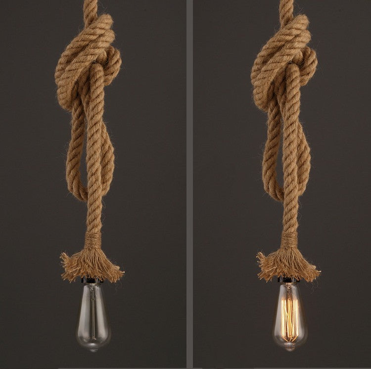 Lampe à suspension décorative en corde de chanvre. Lumière d'ambiance naturelle & esprit bohème.