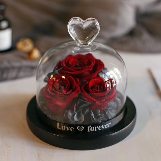 Immortal roses under glass dome.