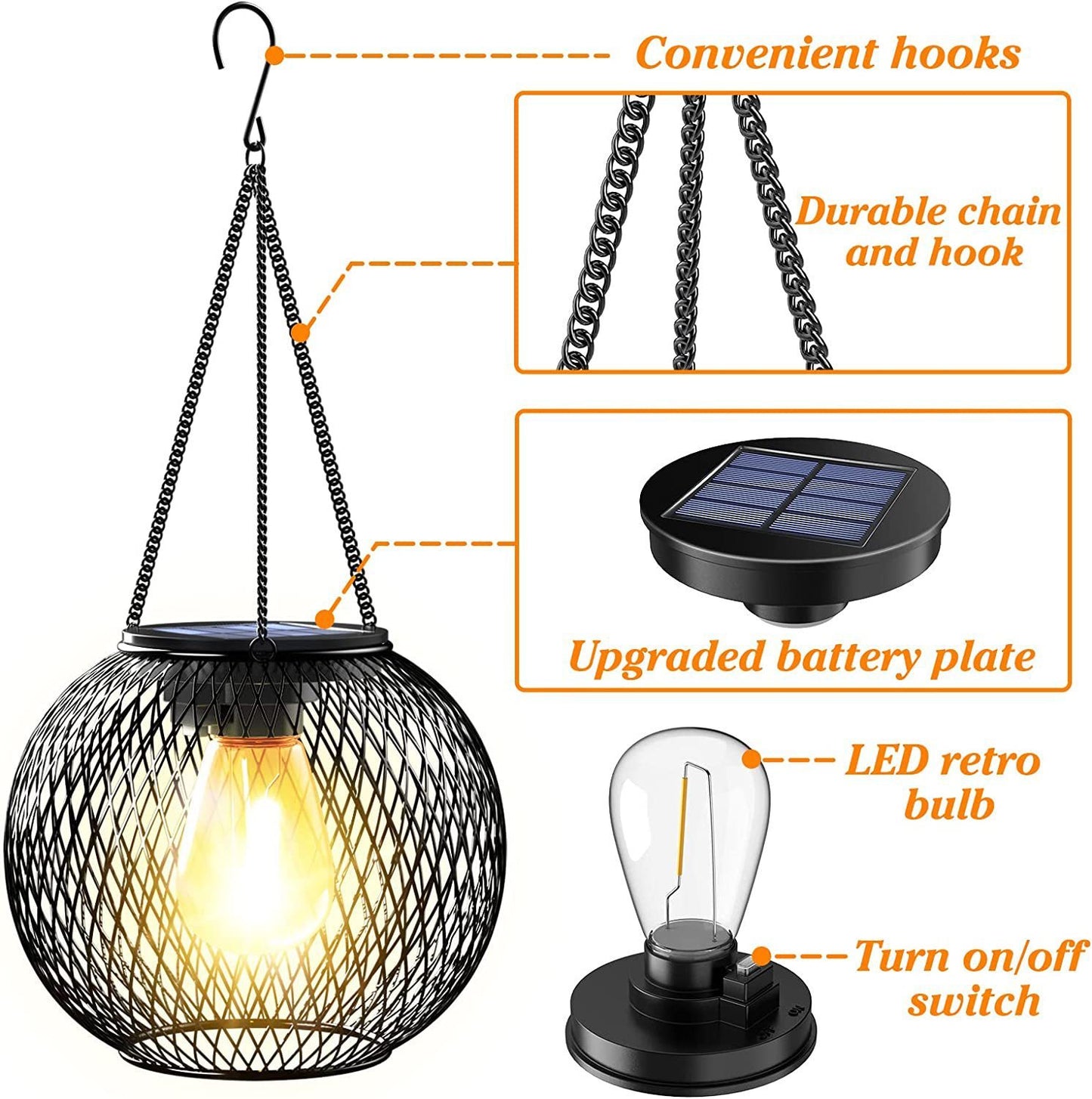 Lampe solaire suspendue en métal